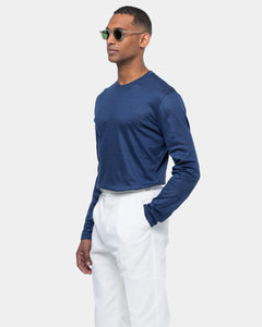 Blue Long Sleeved T-Shirt 100% European Linen | Filatori 