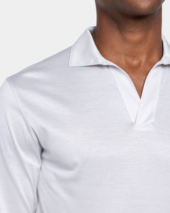 Polo senza bottoni manica lunga tinta unita Grigio Perla 100% Cotone egiziano | Filatori