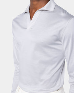 Polo senza bottoni manica lunga tinta unita Grigio Perla 100% Cotone egiziano | Filatori