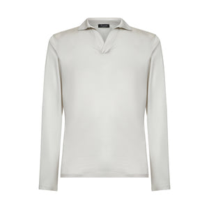 Polo senza bottoni manica lunga tinta unita Grigio Perla 100% Cotone egiziano | Filatori