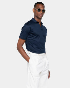 Blue Short Sleeve Buttonless Polo 100% Egyptian Cotton | Filatori