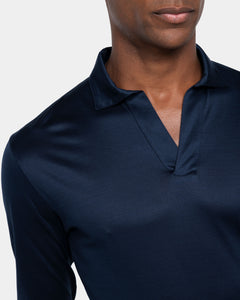 Polo senza bottoni manica lunga tinta unita Blu 100% Cotone egiziano | Filatori