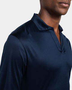 Polo senza bottoni manica lunga tinta unita Blu 100% Cotone egiziano | Filatori