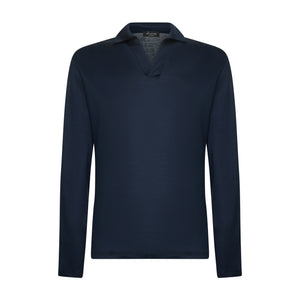 Polo senza bottoni manica lunga tinta unita Blu 100% Cotone egiziano | Filatori