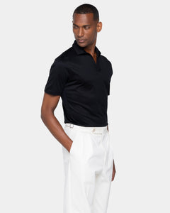 Black Short Sleeve Buttonless Polo 100% Egyptian Cotton | Filatori