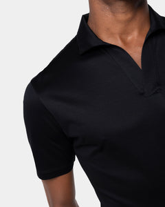 Black Short Sleeve Buttonless Polo 100% Egyptian Cotton | Filatori