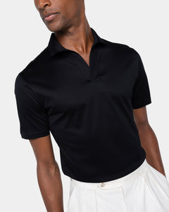 Black Short Sleeve Buttonless Polo 100% Egyptian Cotton | Filatori