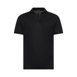 Black Short Sleeve Buttonless Polo 100% Egyptian Cotton | Filatori