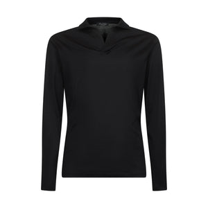 Polo senza bottoni manica lunga tinta unita Nera 100% Cotone egiziano | Filatori