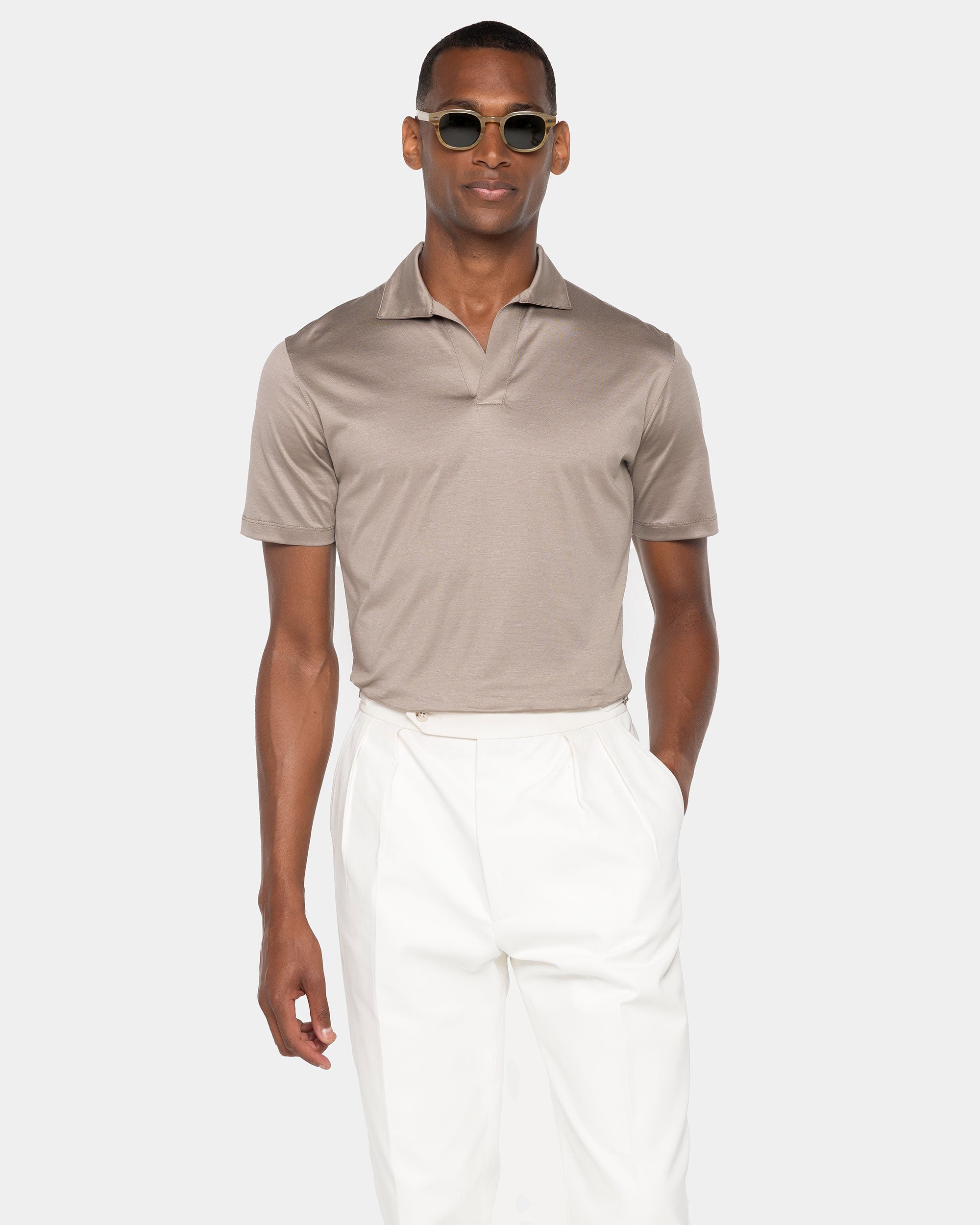 Taupe Short Sleeve Buttonless Polo 100% Egyptian Cotton | Filatori