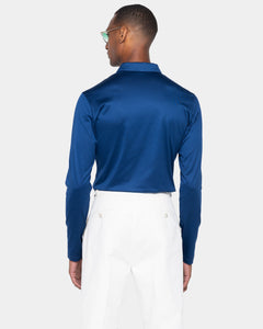 Polo mezza zip manica lunga tinta unita Blu Marino 100% Cotone egiziano | Filatori