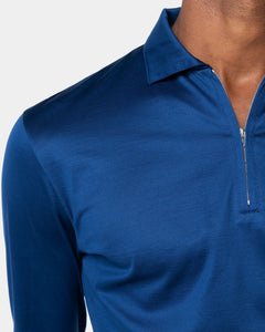 Polo mezza zip manica lunga tinta unita Blu Marino 100% Cotone egiziano | Filatori