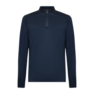 Blue Long Sleeve Half Zip Polo 100% Egyptian Cotton | Filatori