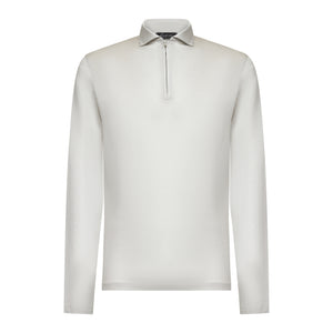 Pearl Grey Long Sleeve Half Zip Polo 100% Egyptian Cotton | Filatori