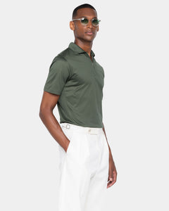 Military Green Short Sleeve Half Zip Polo 100% Egyptian Cotton | Filatori