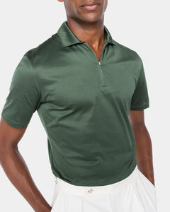 Polo mezza zip manica corta tinta unita Verde Militare 100% Cotone egiziano | Filatori