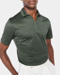 Military Green Short Sleeve Half Zip Polo 100% Egyptian Cotton | Filatori