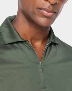 Military Green Short Sleeve Half Zip Polo 100% Egyptian Cotton | Filatori