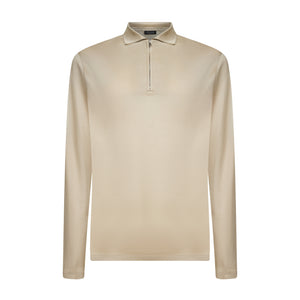 Sand Long Sleeve Half Zip Polo 100% Egyptian Cotton | Filatori