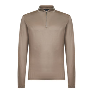 Taupe Long Sleeve Half Zip Polo 100% Egyptian Cotton | Filatori