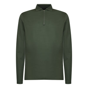 Military Green Long Sleeve Half Zip Polo 100% Egyptian Cotton | Filatori