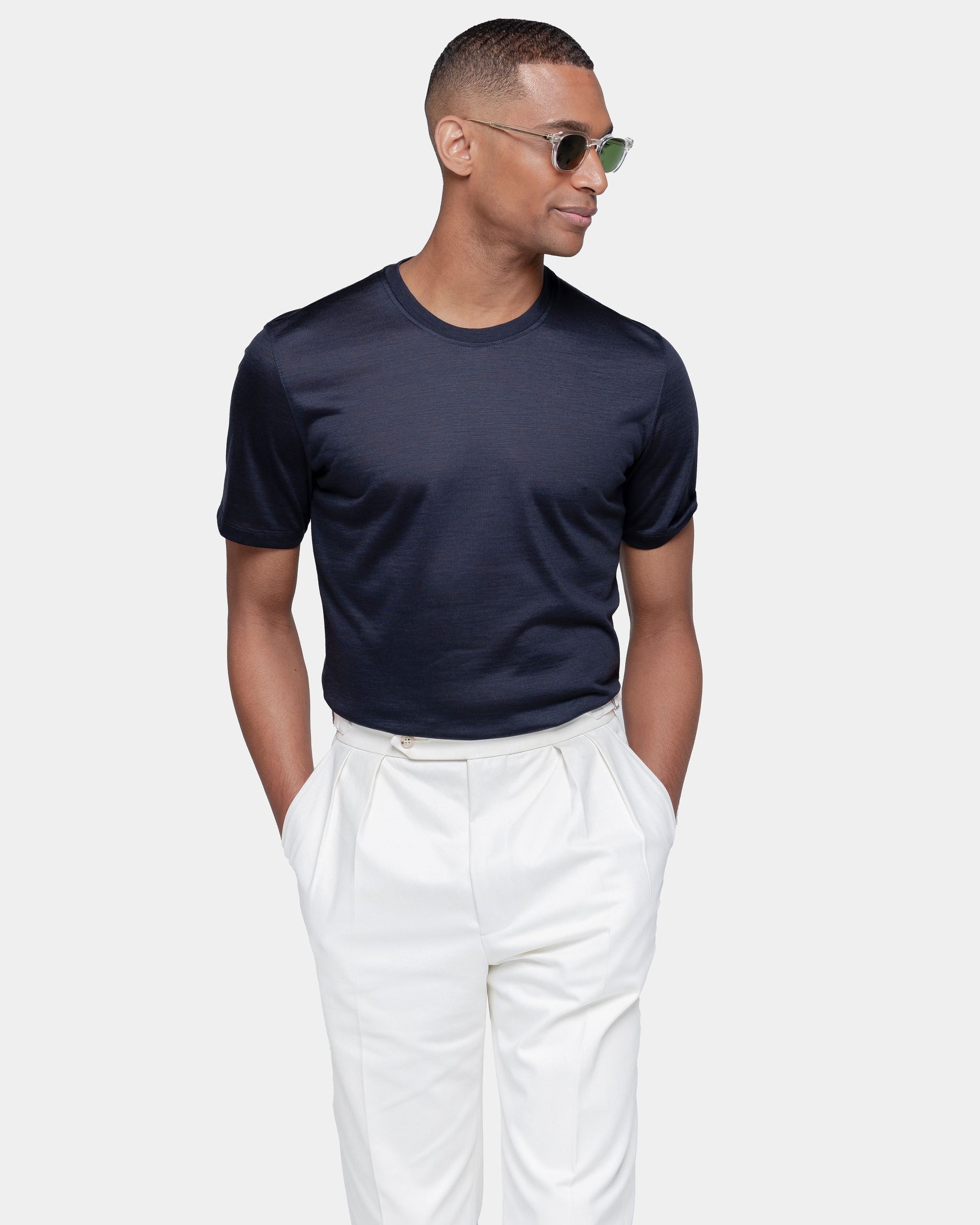 Blue Tech Short Sleeve T-Shirt in Extrafine Merino Wool | Filatori 