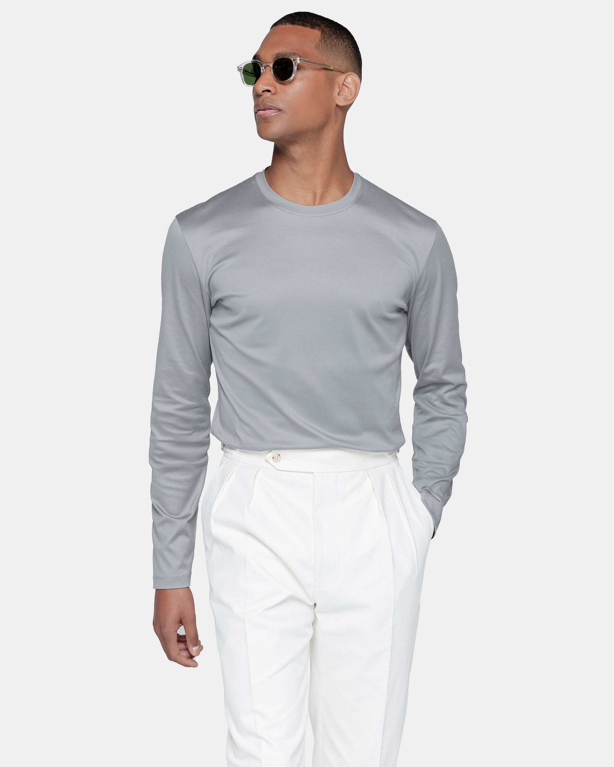 Grey Long Sleeve T-Shirt 100% Ultra-fine Supima Cotton | Filatori 