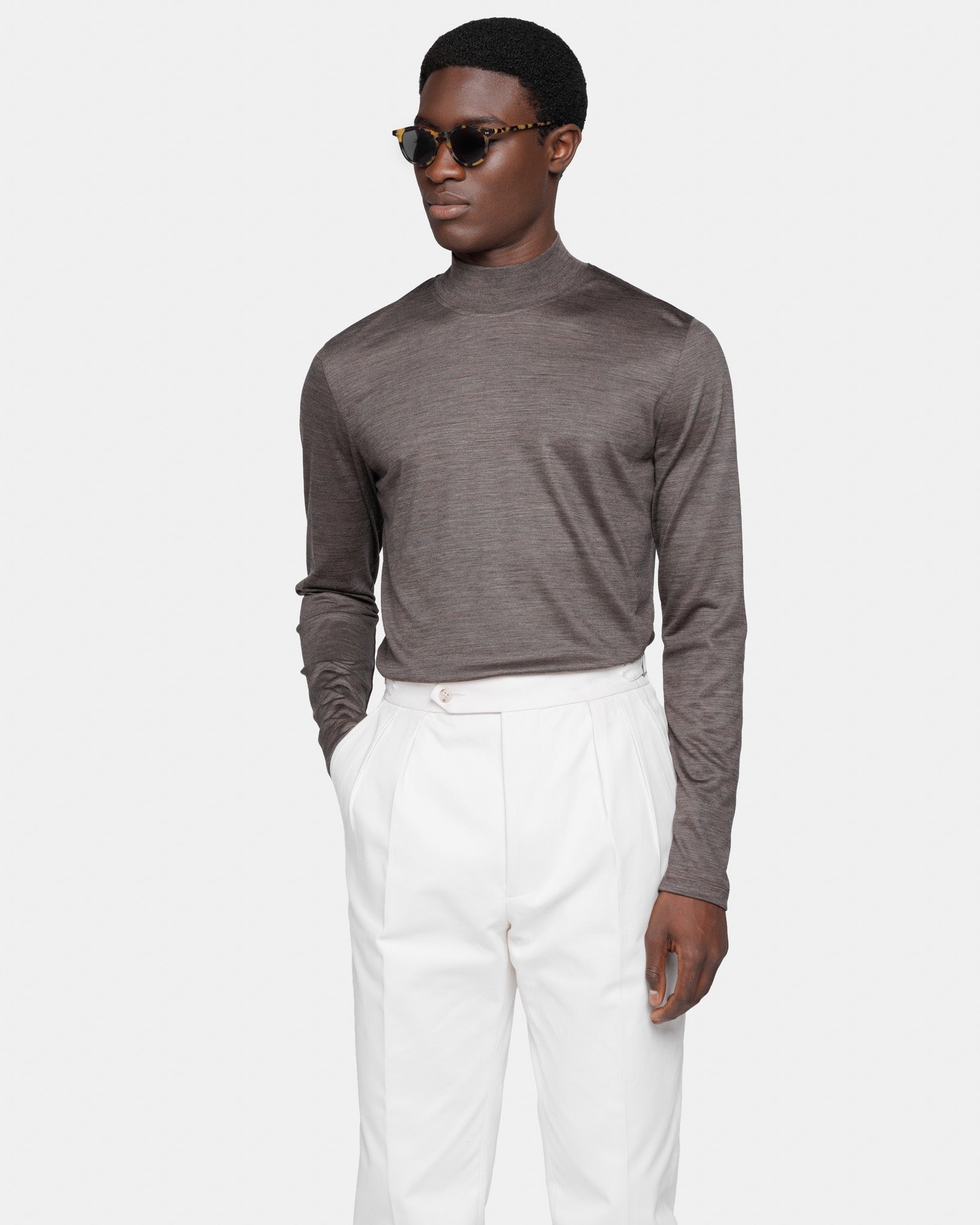 T shirt Lupetto manica lunga tech tinta unita Brown Lana Merino Extrafine | Filatori