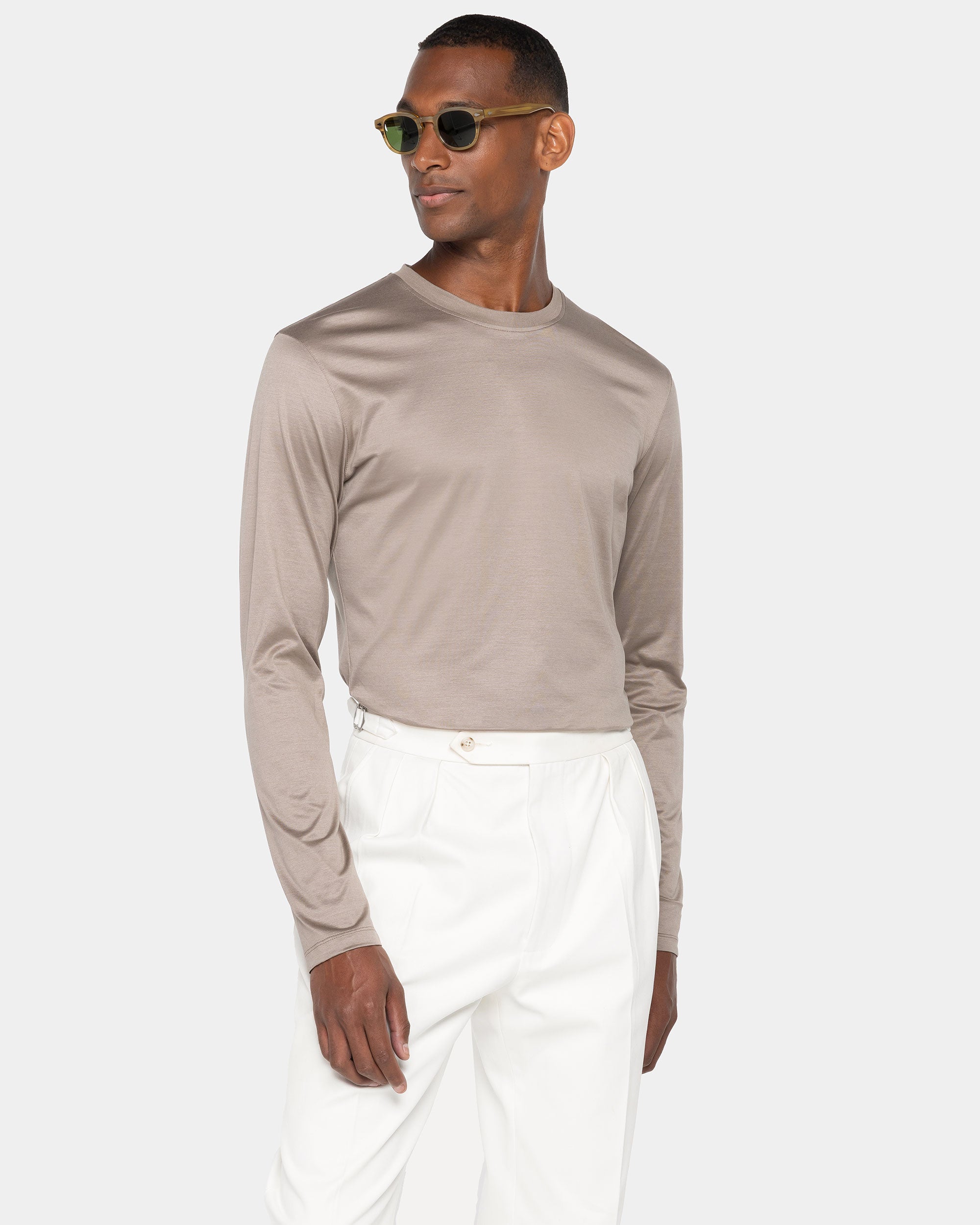 Taupe Long Sleeved T-Shirt 100% Egyptian Cotton | Filatori 