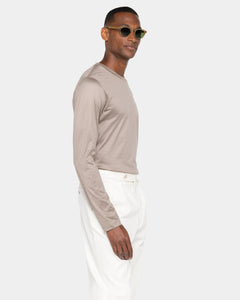 Taupe Long Sleeved T-Shirt 100% Egyptian Cotton | Filatori 