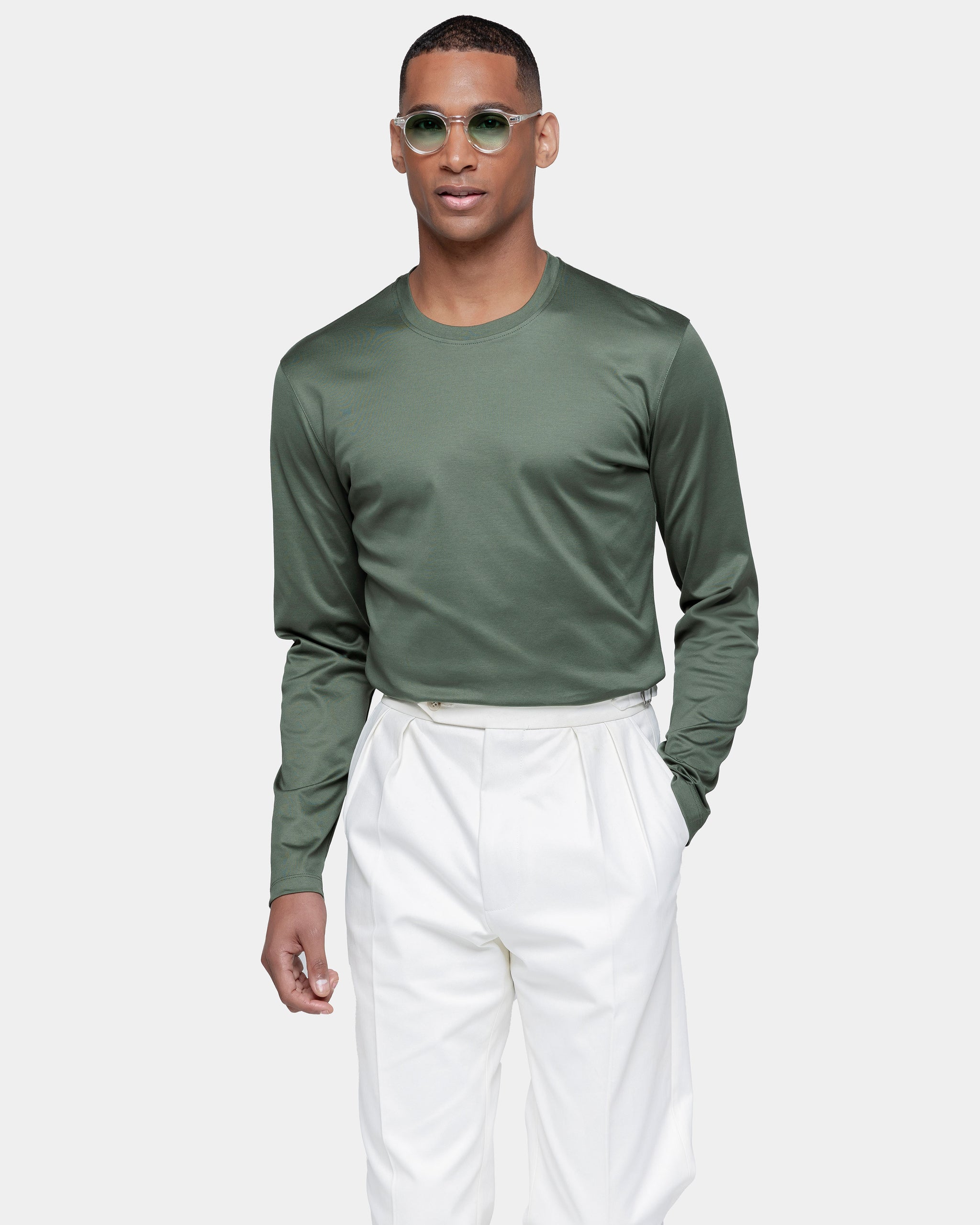 Military Green Long Sleeve T-Shirt 100% Ultra-fine Supima Cotton | Filatori 